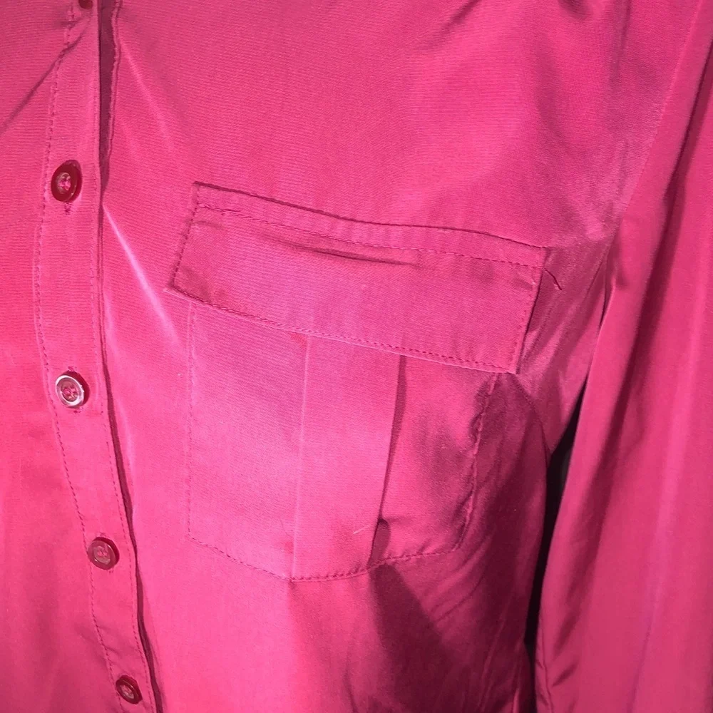80’s Women's Dark Hot Pink Button-Up Blouse Size Small - Picture 15 of 16